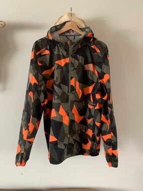 adidas Geometric Windbreaker Jacket - Olive Green & Bright Orange